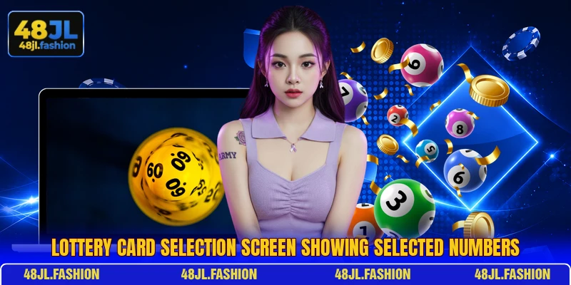 Lottery card selection screen showing selected numbers